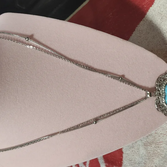 Blue Stone Silver Necklace with Ornate Design - Picture 3 of 12